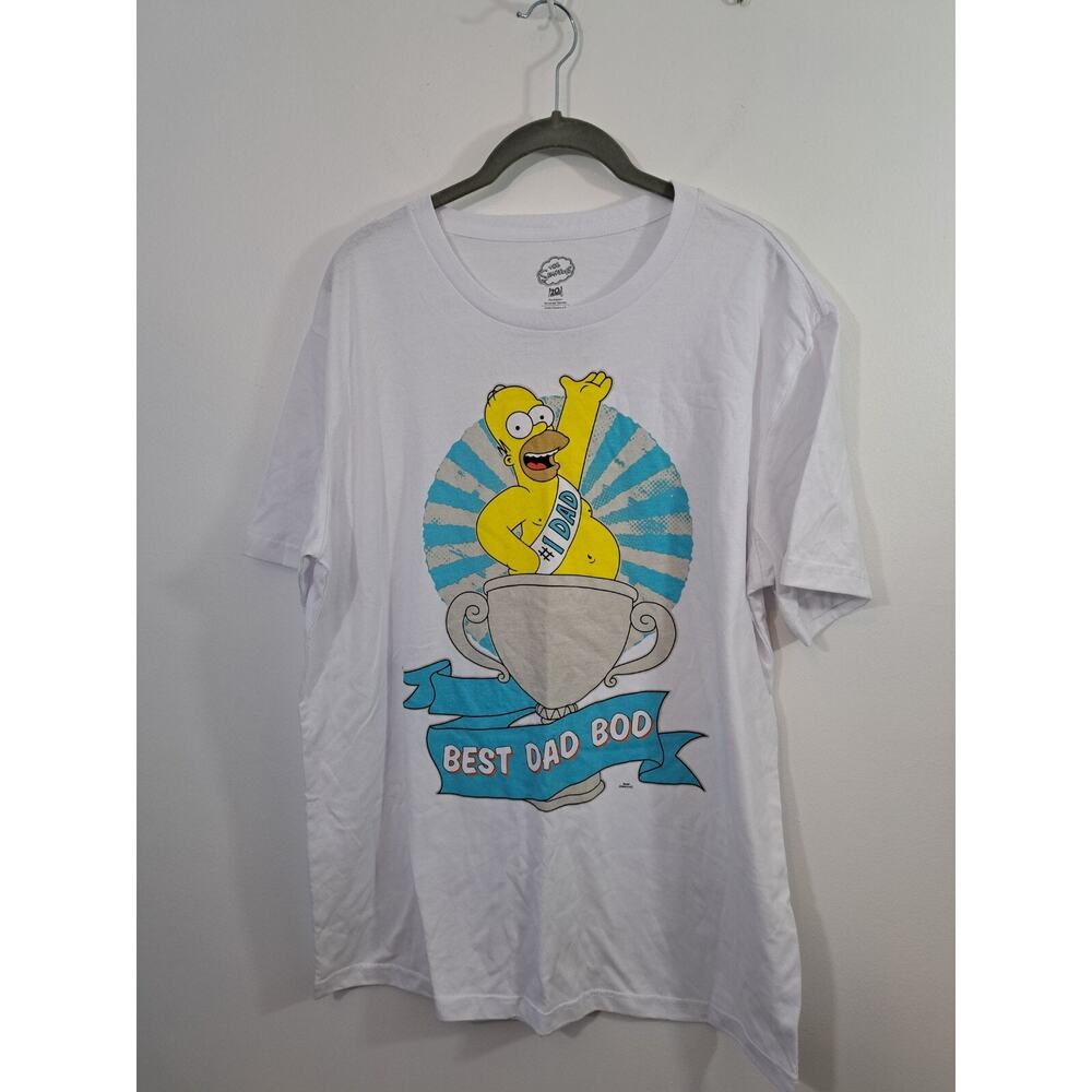 The Simpsons Shirt Men Large White Homer Best Dad Bod Graphic Short Sleeve Tee